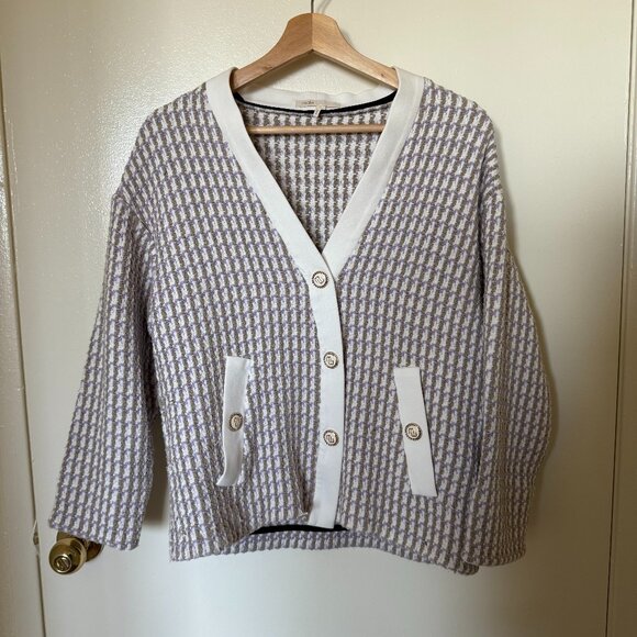 Maje Vido Lavender White Ecru Parme Tweed Jacket Cardigan 36 / S - Picture 2 of 12